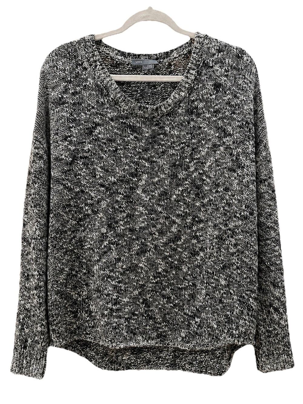 Vince Black White Marled Knit Sweater Large Cozycore